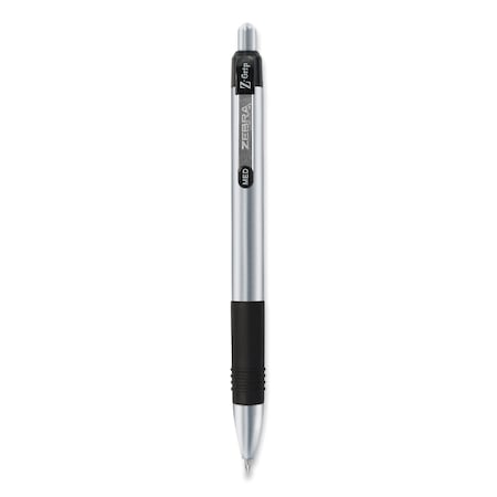 Zebra Pen Z-Grip Metal Ballpoint Pen, Retractable, Medium 1 mm, Black Ink, Silver Barrel, PK12 27010